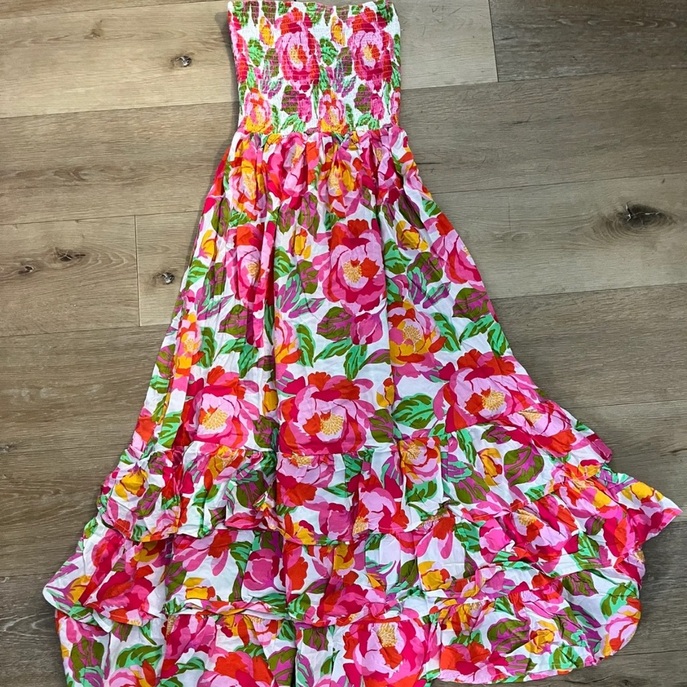 Floral maxi summer sleeveless dress colorful ruffles